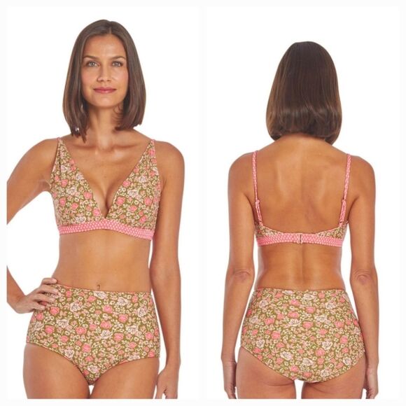 Cabana Life Jetties Beach Reversible triangle bikini top & high waist bottom S - Picture 6 of 12